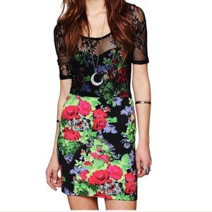 Free People Black Floral & Lace Bodycon